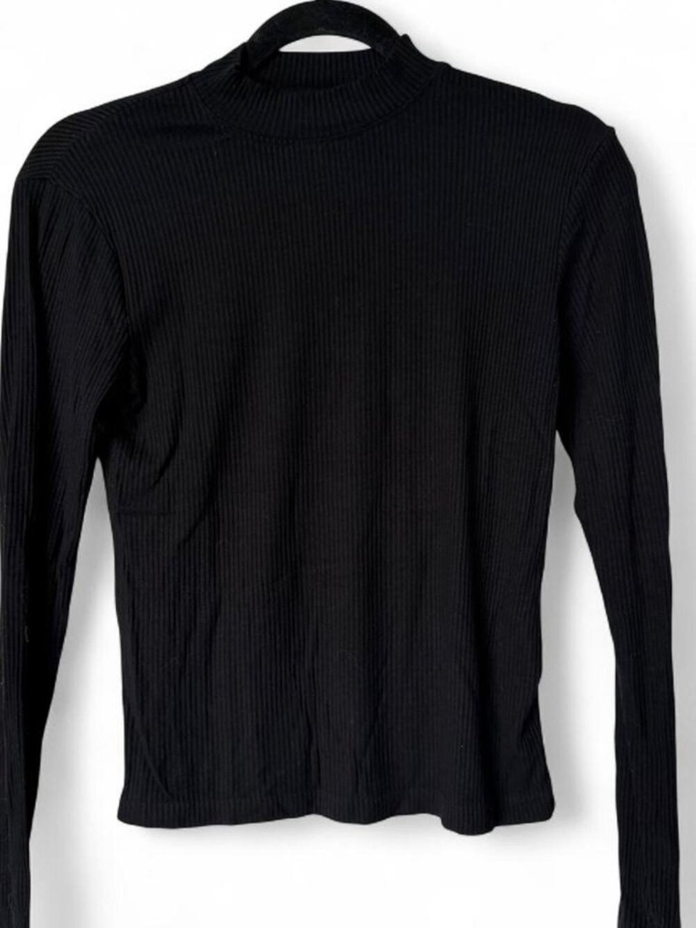 Black Ribbed Long Sleeve Mock Neck